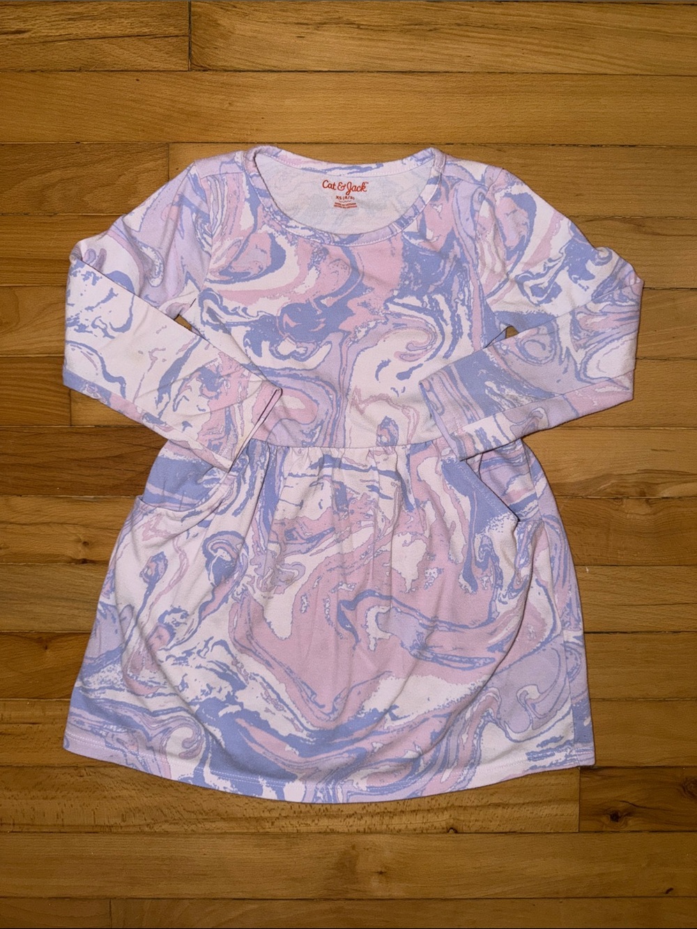 Cat & Jack Marble-Print Long Sleeve Dress in Pink and Lavender
